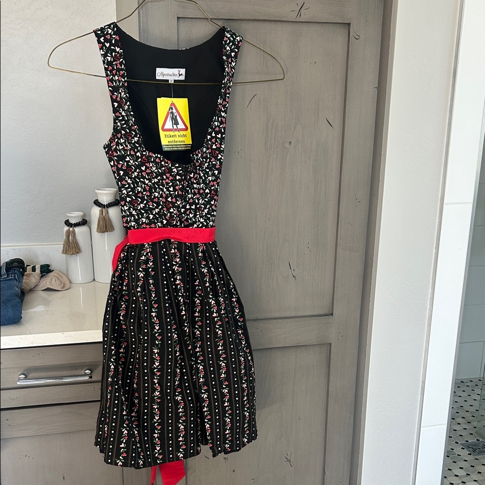 Oktoberfest Here You Come! Floral Black and Red Dirndl Dress